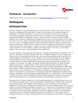 Shakespearean Criticism: Soliloquies
