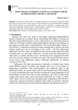 8. FROM THALES TO BERIO: WATER AS A COMMON THEME OF