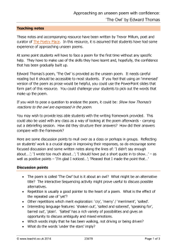 Approaching an unseen poem with confidence: `The Owl