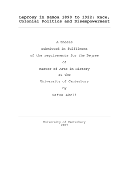 Leprosy in Samoa 1890 to 1922