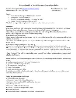 Honors English 10 World Literature Course Description Teacher: Ms