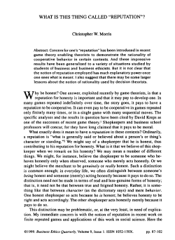 WHAT IS THIS THING CALLED "REPUTATION"? Christopher W