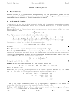 Series and Sequences 1 Introduction 2 Arithmetic Series