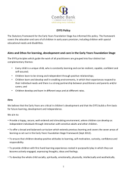 EYFS Policy Aims and Ethos for learning, development and care in