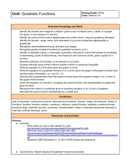 Unit: Quadratic Functions