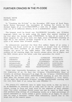 Further Cracks in the Pi-Code - Digital Commons @ Butler University