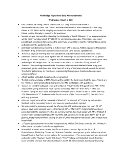 Northridge High School Daily Announcements Wednesday, March 1
