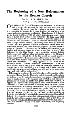 The Beginning of a New Reformation in the Roman