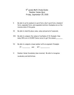 Number Sense Quiz Friday, September 25, 2015