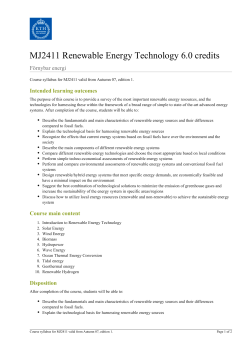 KTH | MJ2411 Renewable Energy Technology 6.0 credits