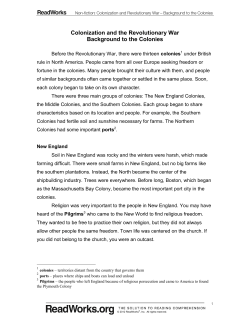 Colonization and the Revolutionary War Background to the Colonies