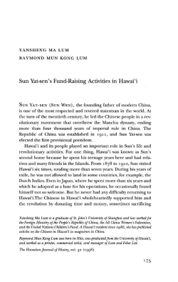 Sun Yat-sen`s Fund-Raising Activities in Hawai`i