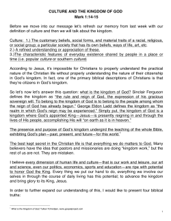 Culture and the Kingdom of God