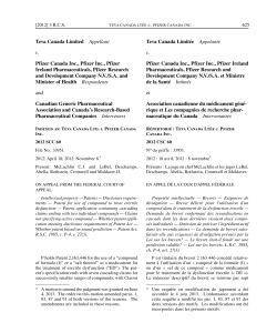 Teva Canada Limited Appellant v. Pfizer Canada Inc., Pfizer