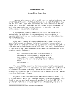 Ecclesiastes 9:1-12 Carpe Diem, Coram Deo