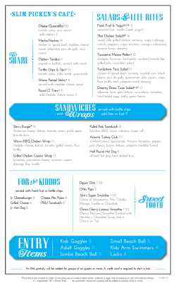 Slim Picken`s Menu