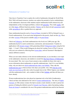 Mathematics in Transition Year Take time in Transition Year to