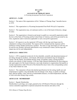 BY-LAWS OF ALLIANCE OF THERAPY DOGS ARTICLE I