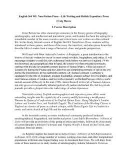 English 364 WI: Non-Fiction Prose&mdash;Life Writing and British