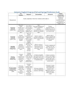 Intensive English Program (Fall and Spring) Proficiency Scale