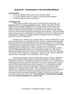 Lab #1 Intro to the Scientific Method and Scientific Writing