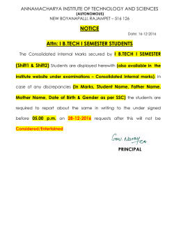I B.Tech. I Semester (AY 2016-17) I
