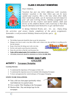 CLASS X HOLIDAY HOMEWORK THEME: Daily Life ENGLISH