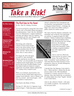 Take a Risk - July 2016 - Risk Takers for Christ