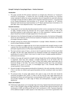 Strength Training for Young Rugby Players &ndash; Position Statement