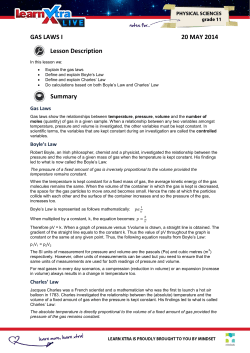GAS LAWS I 20 MAY 2014 Lesson Description