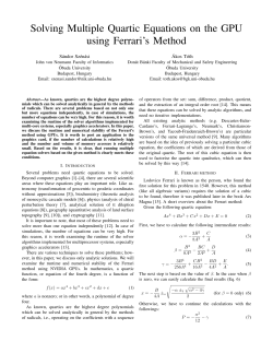 Solving Multiple Quartic Equations on the GPU using Ferrari`s Method