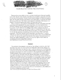 Credit Recovery Activity One (Ten Points)