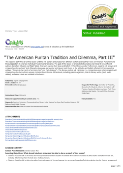 "The American Puritan Tradition and Dilemma, Part III"