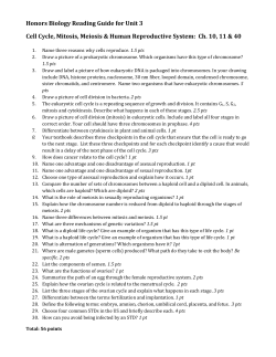 Honors Biology Reading Guide for Unit 3 Cell Cycle, Mitosis