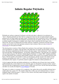 Infinite Regular Polyhedra - AG CGVR Uni