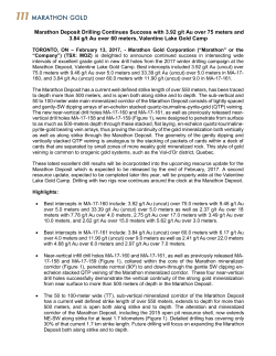 Marathon Deposit Drilling Continues Success with 3.92 g/t Au over