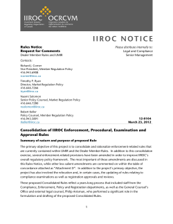Consolidation of IIROC Enforcement, Procedural, Examination and