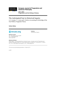 The Anticipated Past in Historical Inquiry. AO Lovejoy, CI Lewis and
