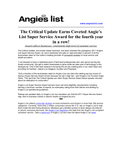 The Critical Update Earns Coveted Angie`s List Super Service