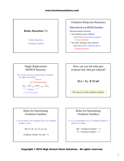 7.1 Redox Reactions and Oxidation Numbers