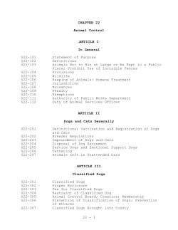CHAPTER 22 Animal Control ARTICLE I