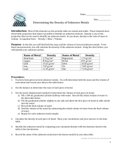 Determining the Density of Unknown Metals Lab