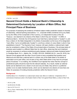 Second Circuit Holds a National Bank`s Citizenship Is Determined
