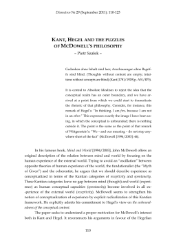 KANT, HEGEL AND THE PUZZLES OF MCDOWELL`S PHILOSOPHY