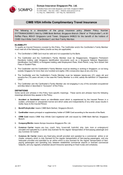 Visa Infinite Card Travel Insurance Benefit Schedule