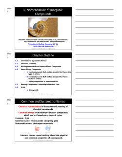 6 Nomenclature of Inorganic Compounds Chapter Outline Common