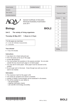 A-level Biology Question Paper Unit 02 - The variety of living