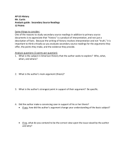 AP US History Mr. Curtis Analysis guide: Secondary Source