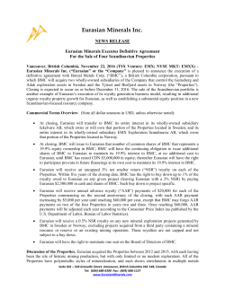 Eurasian Minerals Executes Definitive Agreement For the Sale of