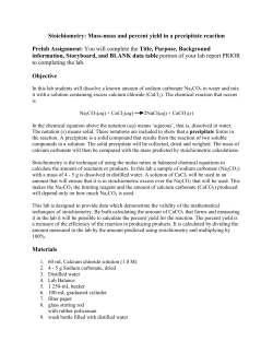 Stoichiometry: Mass-mass and percent yield in a precipitate reaction